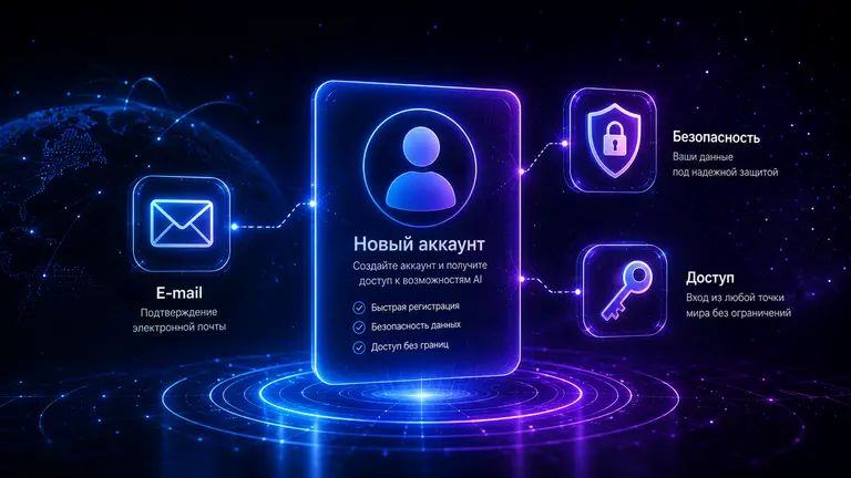 Интерфейс регистрации ChatGPT на фоне футуристического цифрового пространства